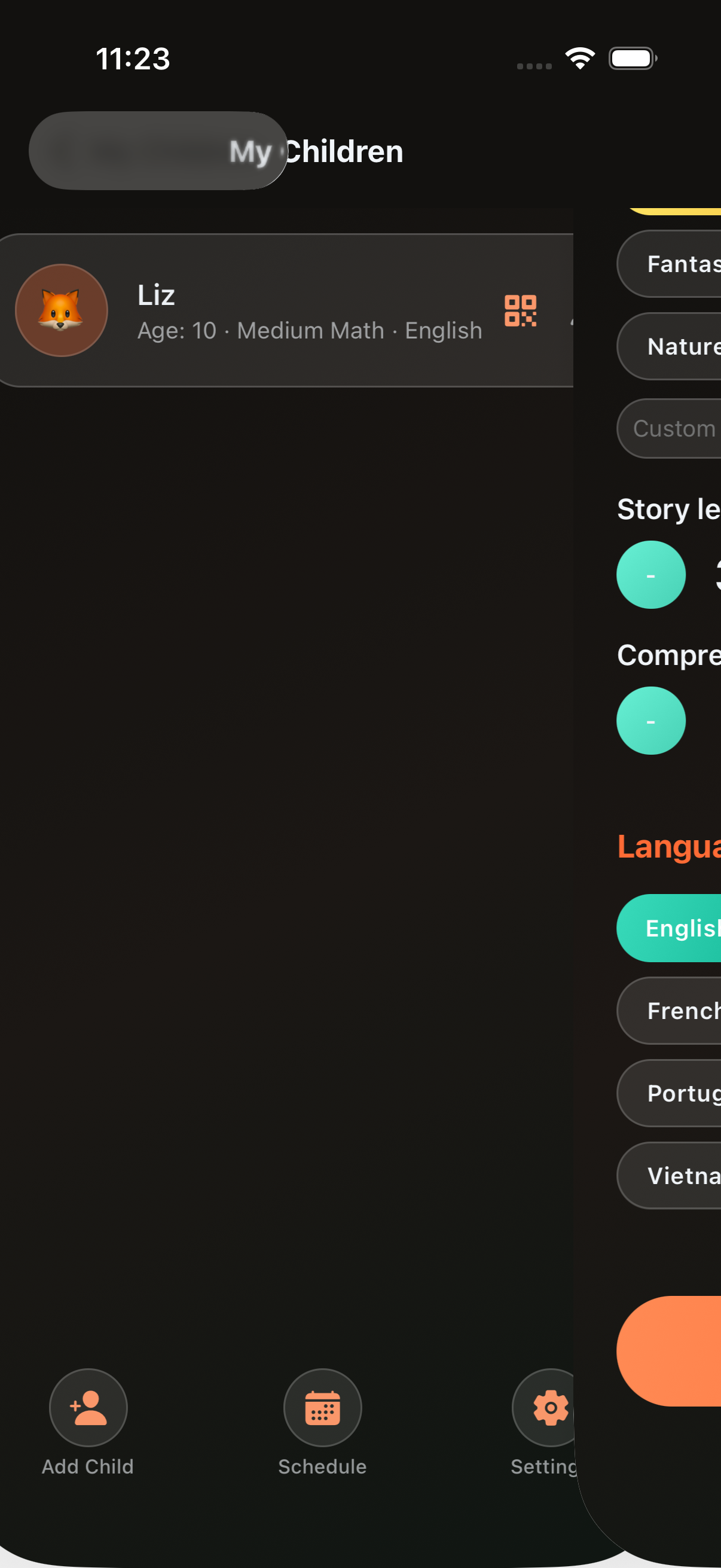 Child settings and preferences